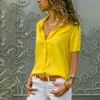 Women's Blouses Shirts Women Solid White Blouse Tops Office Lady Work Chiffon Button Summer Short Sleeve Yellow Red Female Femme 230518