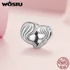 Charms WOSTU 925 Sterling Silver Heart Shape Mamma figlia Love Charms Ciondolo Bead Fit Bracciale originale Collana fai da te Gioielli di famiglia 230518