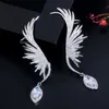 Dangle Chandelier CWWZircons Luxury Full Cubic Zirconia Pave Big Long Drop Feather Wing Ear Cuff Earrings for Women CZ625 230518