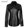 Bloups Fomen's Bloups Shirt's PU Leather Slave Longclub Mulher Sexy Camisa Moda Moda Feminina Tops elegantes 230517