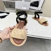 Premium Designer Echte lederen kledingschoenen Comfortabele stro-geweven platte Romeinse sandalen