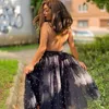 Festklänningar Aixiangsha Homecoming Black V Neck ärmlösa Girls Vestido Applices 3D Flower Pearls Graduation klänning Fantastisk