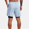 Shorts masculinos Tamanho europeu de verão 2 em 1 shorts atléticos Treinamento masculino Shorts elásticos respiráveis ​​rápidos seco