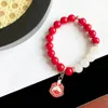 Strand Beaded Strands Hand Made Greek Sorority Red White Elastic Line Detal Shield Charm Pendant Bracelet Women Jewelry