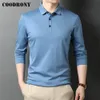 Herrpolos coodrony varumärke våren Autumn High Quality Classic Casual Pure Color 100% Mercerized Cotton Long Sleeve Polo-Shirt Men Tops C5069 230518