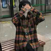 Damesblouses plaid shirts vrouwen vintage all-match college mode herfst elegante vrouwelijke turn-down kraag zakken baggy gezellige Koreaanse stijl