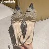 Sandaler Aneikeh Solid Pointed Toe Gladiator Thin High Heel Women Party Wedding Shoes Crystal Decoration Spring Autumn New Pumps 35-39 J230518