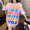 ドレスダルマッツォヒップホップの学生はスパンコールをプリントしてゆるい長いTシャツドレス新しい夏のファッション女性ステージイベントストリートウェアミニドレス