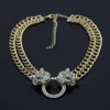 Collier pour hommes chaîne Cuban Link Chaines d'or Iced Out Bijoux Léopard Head Diamond Pendant