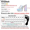 Sandalias Aneikeh 2023 nueva moda plataforma de punta abierta tacón alto mujer verano Slip-On zapatillas al aire libre sandalias tamaño 35-42 plata oro J230518