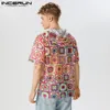 Männer T Shirts Casual Mode Stil Tops INCERUN Männer Lustige Gedruckt Mit Kapuze T-shirts Hübscher Männlicher Kurzarm Camiseta S-5XL 2023