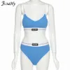 Traje de baño JusaHy Estilo de playa Conjuntos de dos piezas Mujeres con cuello en V Carta informal Bordado Camisola TopBriefs Pantalones cortos a juego Trajes de vacaciones 230518