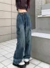 Mulheres São Celana Baggy Fashion Korea Wanita Jeans Pinggang Tinggi Musim Panas jeans kaki lebar lurus panjang kasual ramping luar ruangan 230517