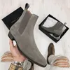 New Gray Chelsea Boots Flock Slip-On Round Toe Business Men Short Boots Free Shipping Size 38-46 Botas Cuturno Masculinas