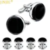 Black Onyx Cufflinks Conjunto com 4 camisa para homens Presentes de casamento Botão de alta qualidade Classic Luxury Business Cufflinks