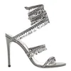 Designers Rene Caovilla sandales à talons aiguilles Margot sandales enveloppantes ornées de cristaux chaussures habillées pantoufles pour femmes chaussures cloutées en strass sandale RC XXOOOX