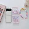 Cute Retro Mobile Phone Case for Samsung Galaxy Z Flip4 3 Hinge Full Cover Rainbow Beads Strap