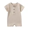 Barboteuses Bébé Garçon Barboteuse D'été Porter Bébé Bebe Mince Pyjama À Manches Courtes Combinaison Côtelé Vêtements Tricoté Stretch Fille Tenues Combishort 230517