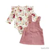 Set di abbigliamento 0-24M Neonate Abiti floreali Abiti Maglie a manica lunga Bretelle Gonne 2 pezzi Primavera Infantile Abbigliamento per ragazze Tute