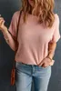 pink Wide High Straight Neck Waffle Knit Top E9py#