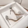 Dames kledingschoenen ontwerper hakken vrouw bruiloft feest hoge hakken glanzende strass dubbele boog sandalen zj06