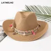 Wide Brim Hats Bucket Wholesale Women Pink Tassel Cowboy Floppy Beach Summer Straw Ladies UV Protection Panama Sun 230517