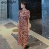 Abito Gaganight Pink Leopard Women Maxi Dress Manica corta O Collo Moda 2021 Abiti estivi New Bodycon Robe Vintage Slim Vestidos