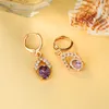 Orecchini a cerchio Luxury Female Purple Crystal Drop Simple Yellow Gold Color Wedding per le donne