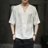 Men's T Shirts Chinese Style Male V-Neck Men Clothing 2023 Fashion Loose Jacquard Short Sleeve Harajuku Tops Hombre Tee