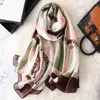 Scarves 2023 Designe 180X90CM Silk Scarf Stripe Print Beach Towel Female Echarpe Large Bandana Women Sunscreen Shawls And Wraps