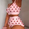 Kvinnors sömnkläder underkläder Set Women Sexig Soft Tank Crop Top Shorts Set Cute Strawberry Print BH SOT SOMELESS BRALETTE PAJAMAS LINGERIE 230517