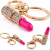 Klapety Kobiety biżuteria 4 kolory urok kryształowy klęcznik szminki kluczowy uchwyt na rhinestone breakring czerwony różowy łańcuch łańcucha