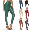 Leggings de couro falso leggings mulheres látex cintura alta brilhante desgaste estiramento molhado olhar leder calças justas sexy moldar casual borracha elastano