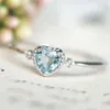 Cluster Rings Anillos Yuzuk Silver 925 Sieraden Blue Aquamarine Sea-Blue hartvormige verlovingsring Fijn