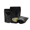 Black Color Snack Self seal Bag with Clear Window Stand Up Pouch Bags Various Sizes Zipper Top Heat Sealable Glossy