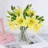 Ny konstgjord siden Lily Plastic Decoration Real Touch Faux Simulation Lily Bridal Bouquet For Home Wedding Party Decoration