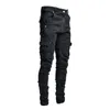 Jeans pour hommes hommes solide multi poches Cargo Denim taille moyenne extensible maigre mode crayon pantalon pantalon