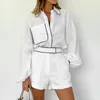 Tracksuits voor dames Boho Geïnspireerde zomerse katoenen shorts Sets Dames 2 stuks 2023 Lantaarn Mouw White Tops Streetwear Set Two -Pie