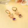 Hoop Earrings Luxury Female Butterfly Purple Crystal Drop Simple Yellow Gold Color Wedding For Women