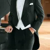 メンズスーツグルームディナーパーティー用ブラックウェディングテールコート男性ファッションタキシード3ピースホワイトベストパンツプロムブリデグロ