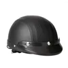 Motorcykelhjälmar 54-60 cm Retro Style Scooter Open Face Half Leather Helmet With Visor UV Goggles