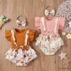 Kläder sätter nyfödda barn baby flickor 3st sets blommor tryckta kläder stickade skjorta toppar hängslor shorts pannband outfit set sommar ny