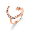 Mode Argent Couleur Or Rose Couleur Étoile Lune Ouverture Anneaux Pour Femmes Brillant Cristal Strass Anneau Fleur De Noce Bijoux