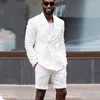 Ternos masculinos de linho de peito duplo homens de verão com calças curtas 2 peças Blazer branco estilo moda casual noivo Tuxedos