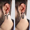 Stud WKOUD 1 par de pendientes colgantes negros Punk de acero inoxidable para hombres Cruz cráneo tornillo cono Huggie Hoop cadena larga Piercing aro Z0517