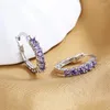 Boucles d'oreilles créoles femmes élégant violet Zircon boucle d'oreille évider cercle oreille Clip à la mode femme cadeau