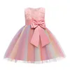 Girl Dresses Girl's Fashion Flower Girls kleedt schattige grote boog kleurrijke mesh verjaardagsfeestje prinses kinderen kerstkostuum 2-9y kinderen