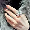 Cluster Rings Big Flower Lab Emerald Diamond Ring 925 Sterling Silver Party Wedding Band For Women Bridal Promise Engagement Jewelry