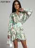 Basic Casual Dresses Fashion Ruffle Flower Print Irregular Dress For Women Spring Autumn Batwing Long Sleeve Elegant Office Ladies Mini Dresses 230518