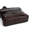 Briefcases Retro Genuine Leather Business Messenger Bag Men Briefcase For Document Shoulder Male Case Tote Handbag